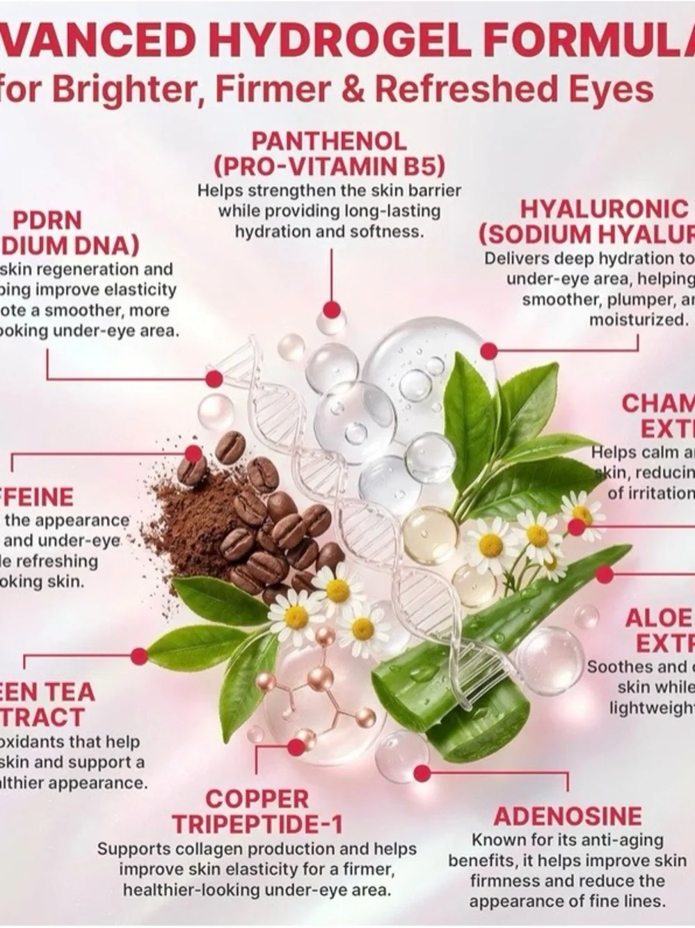 Revitalizing Hydrogel Eye Patches Pink 15 Pairs Caffeine Hyaluronic Acid